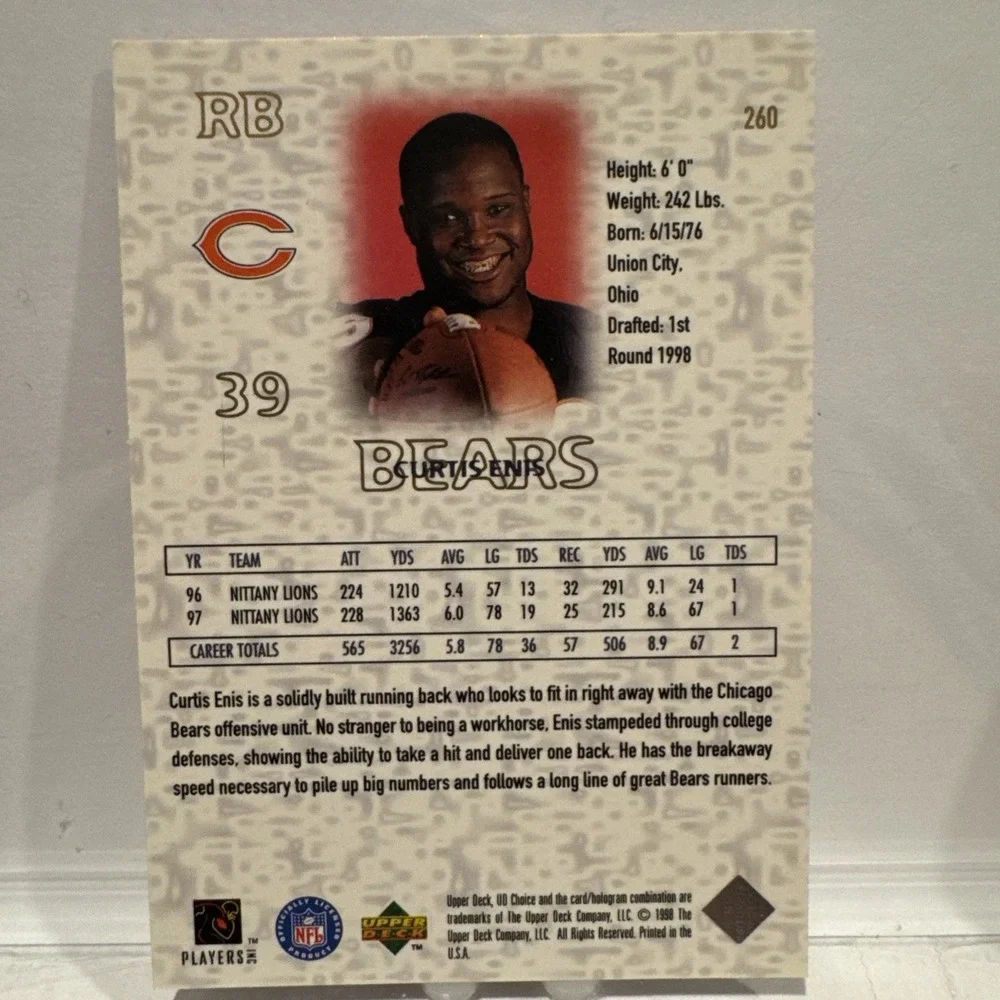1998 Upper Deck UD Choice Curtis Enis #260 Choice Reserve RC Chicago Bears